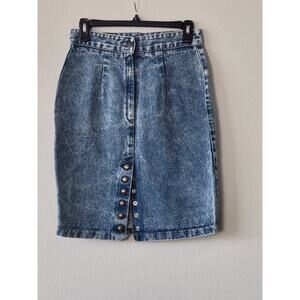 Vtg Zena Acid Wash Denim Pencil Skirt Juniors Size 9 High Waist Snaps USA